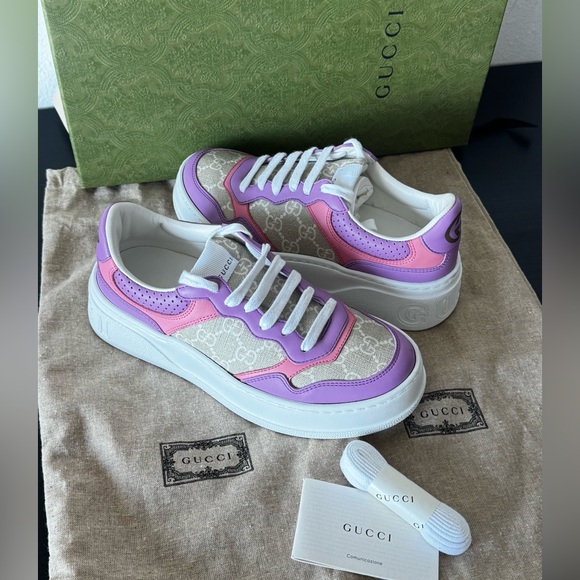 Gucci Shoes - Gucci Lavender and Pink Logo Sneakers